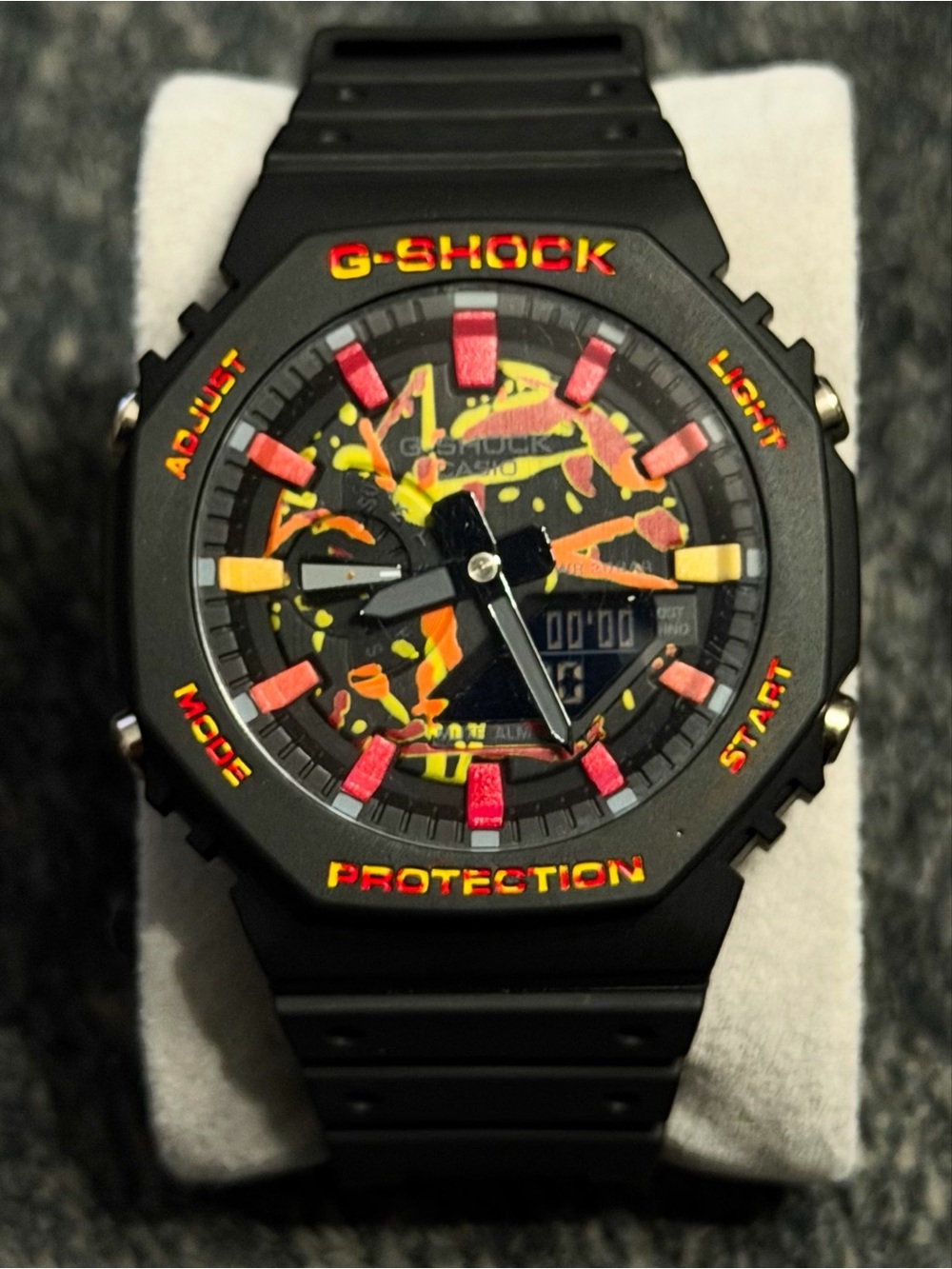 G-Shock Black Watch with Neon Pink, Orange and Yellow Accents
